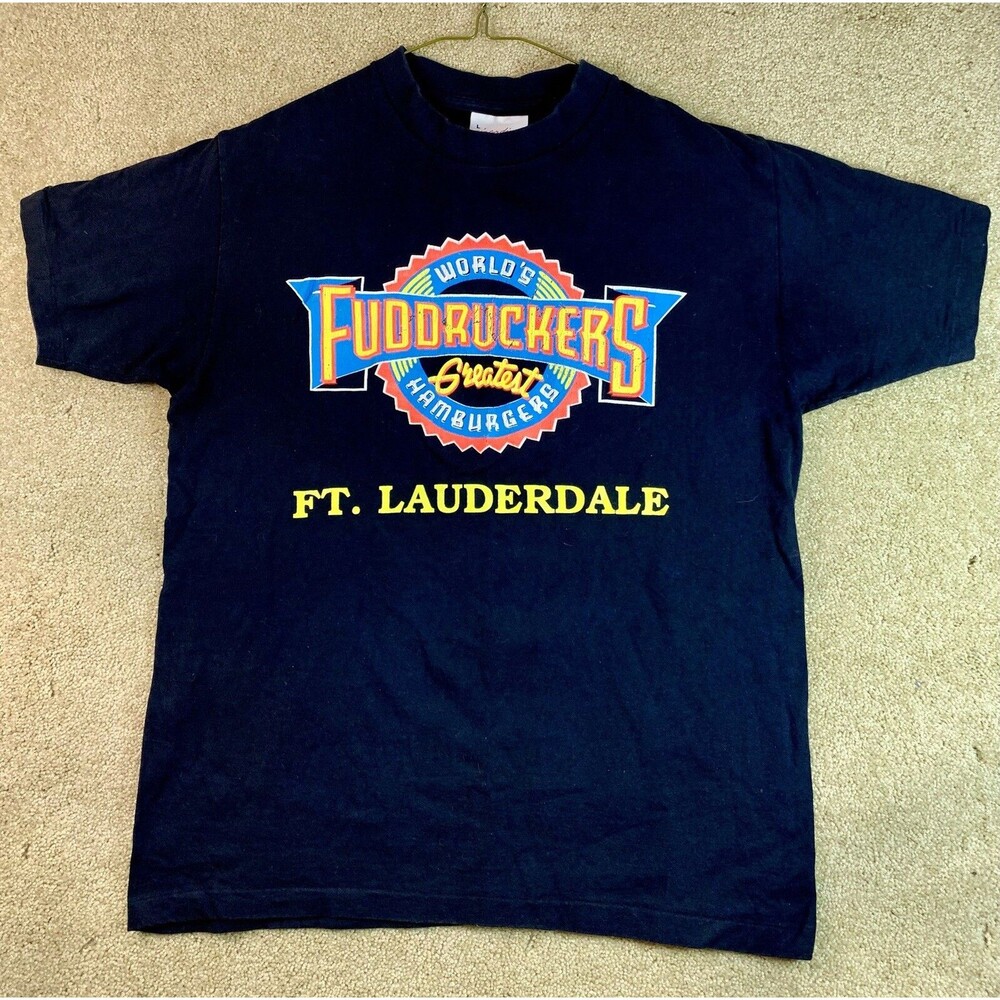 Vintage Fuddruckers Ft Lauderdale Black Neon Graphic Single Stitch T Shirt Large